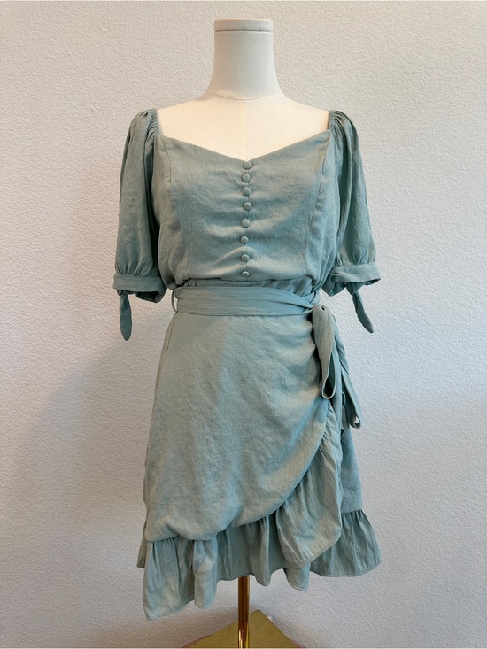 the clothing company Dresses & Skirts - The Clothing Company Sage Green Puff Sleeve Wrap Mini Dress Size Large